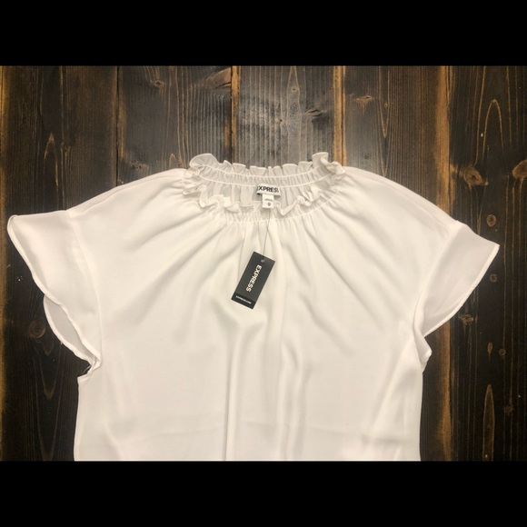 EXPRESS Pretty & Feminine Mock Neck Flutter Sleeve & Banded Waist Top SZ M - Picture 5 of 7